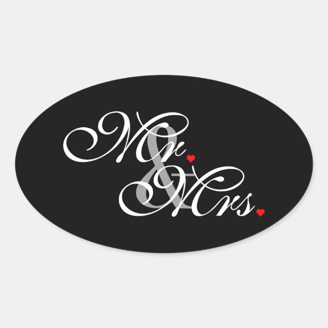 Mr. and Mrs. Husband Wife His Hers Newly Weds Oval Sticker (Front)