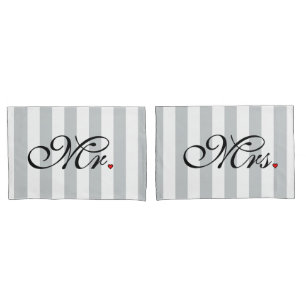 Mr. and Mrs. Husband Wife His Hers Newly Weds Pillowcase