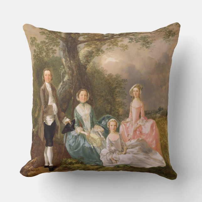 Mr and Mrs John Gravenor and their Daughters, Eliz Throw Pillow (Front)