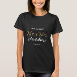 Mr and Mrs. just married custom name Wedding T-Shirt<br><div class="desc">Mr and Mrs. custom name,   just married,  wedding T-Shirt.
You can add your own text and name to personalize it.
Trendy gold Mr and Mrs. Script.</div>