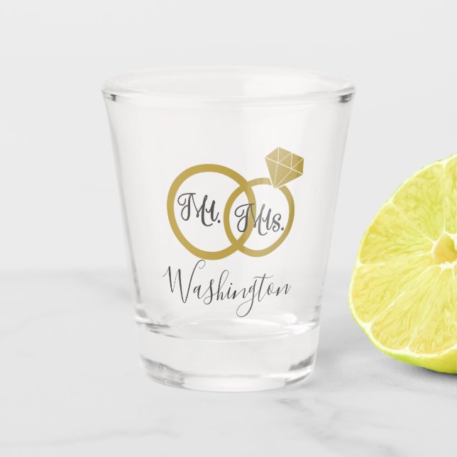 Mr. and Mrs. Keepsake Wedding Ring Set Shot Glass (Front)