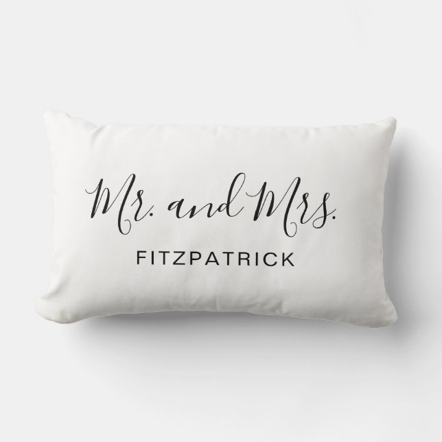 Mr and Mrs Last Name Elegant Newlywed Wedding Lumbar Pillow (Front)