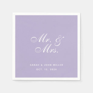 Mr. and Mrs. Lavender Wedding Purple White Script Napkin