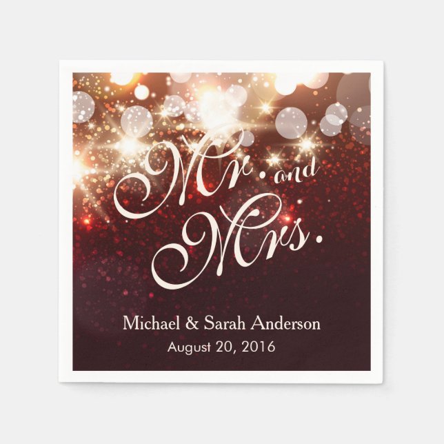 Mr. and Mrs. Luxury Gold Glitter Sparkles Wedding Napkin (Front)