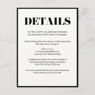 Mr and Mrs Modern Bold Wedding Details Card