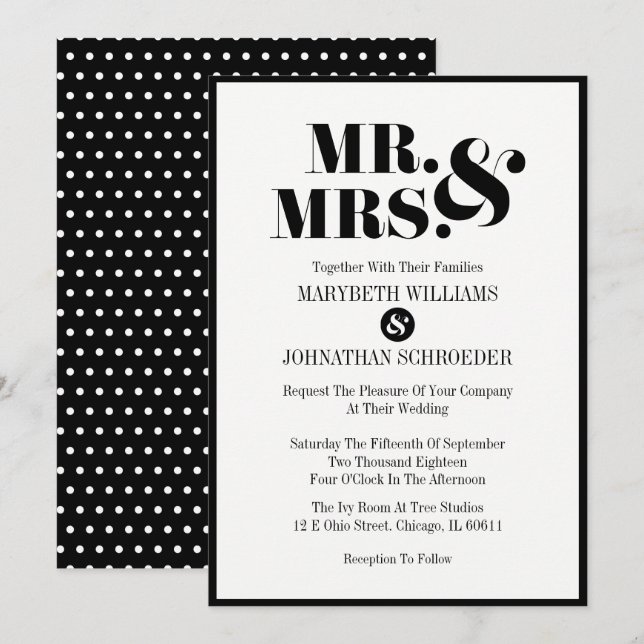 Mr and Mrs Modern Bold Wedding Invitation Card (Front/Back)