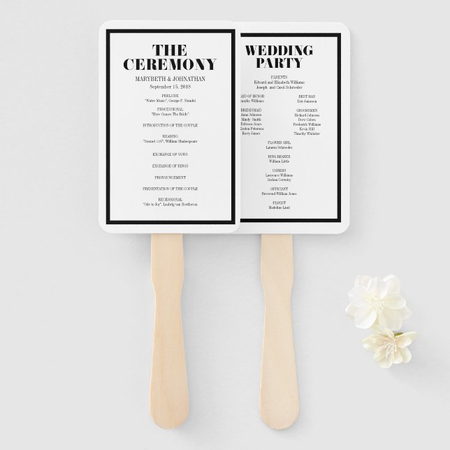 Mr and Mrs Modern Bold Wedding Program Hand Fan (Front and Back)