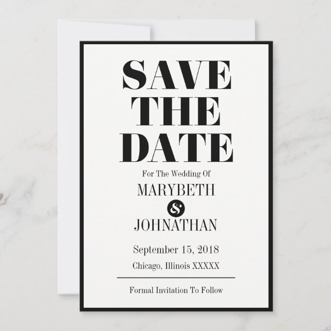 Mr and Mrs Modern Bold Wedding Save The Date Card (Front)