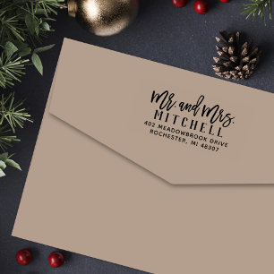Mr. and Mrs. Modern Brushed Script Return Address Self-inking Stamp