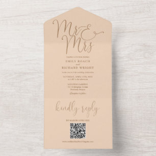 Mr And Mrs Modern QR Code Soft Peach Wedding All In One Invitation