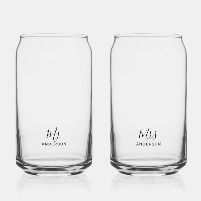 Mr and Mrs | Modern Script Personalized Can Glass (Front)