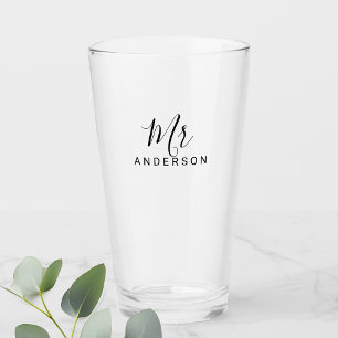 Mr and Mrs   Modern Script Personalized Glass