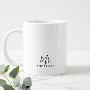 Mr and Mrs   Modern Script Personalized Large Coffee Mug