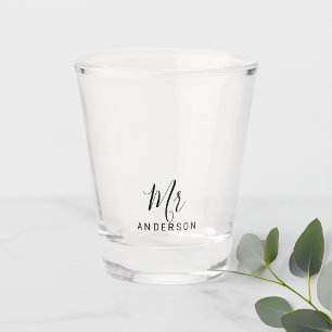 Mr and Mrs   Modern Script Personalized Shot Glass