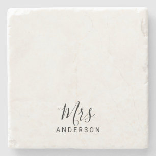 Mr and Mrs   Modern Script Personalized Stone Coaster