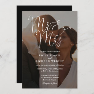 Mr And Mrs Modern Script QR Code Photo Wedding Invitation