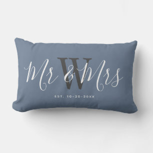 Mr And Mrs Modern Script Typography Personalized  Lumbar Pillow