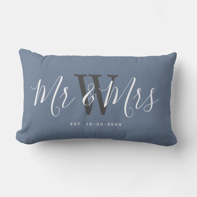 Mr And Mrs Modern Script Typography Personalized  Lumbar Pillow (Front)