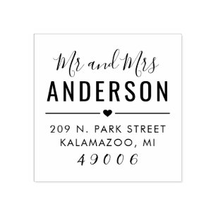 Mr and Mrs Modern Script Wedding Return Address Rubber Stamp