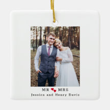 Mr and Mrs Modern Typewriter Font Red Hearts Photo