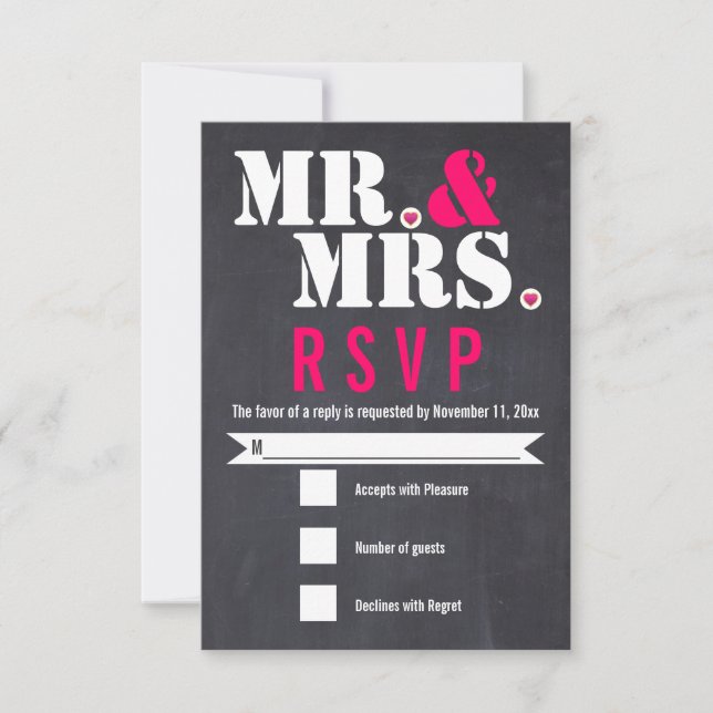 Mr. and Mrs. Modern typography black pink RSVP (Front)