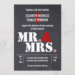 Mr. and Mrs. Modern typography black red wedding Invitation