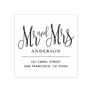 Mr and Mrs. Modern wedding minimalist script Rubber Stamp