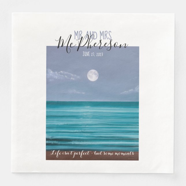 Mr and Mrs Moonlit beach wedding theme Napkin (Front)