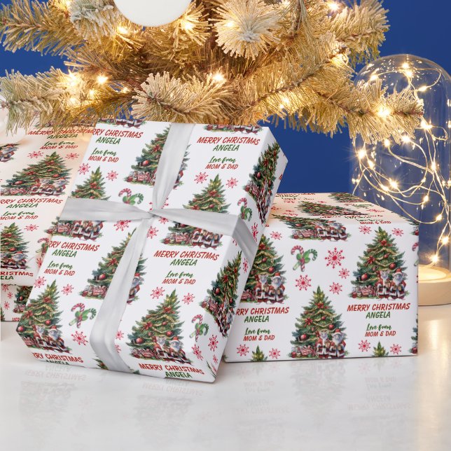 Mr and Mrs Mouse Christmas Tree Kids Wrapping Paper (Holidays)