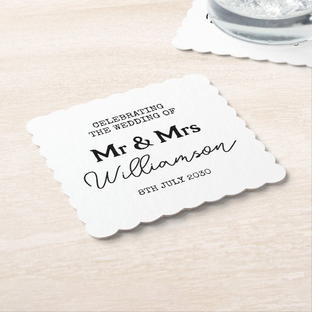 Mr And Mrs Name Black And White Paper Coaster (Angled)