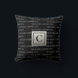 Mr. And Mrs. Name Monogram Black White Throw Pillow<br><div class="desc">Mr. and Mrs. in black & white wedding or anniversary monogram throw pillow. Full Mr. & Mrs. pattern on pillow. Monogram in the centre on faux silver metallic background. So pretty for bridal shower, anniversary or wedding gifts. Classy and chic.</div>