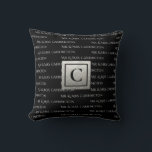 Mr. And Mrs. Name Monogram Black White Throw Pillow<br><div class="desc">Mr. and Mrs. in black & white wedding or anniversary monogram throw pillow.  Full Mr. & Mrs. pattern on pillow.  Monogram in the centre on faux silver metallic background. So pretty for bridal shower,  anniversary or wedding gifts. Classy and chic.</div>