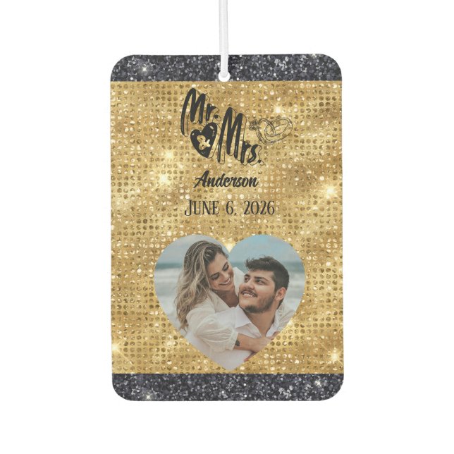 Mr and Mrs Name Photo Wedding Favour  Air Freshener (Front)