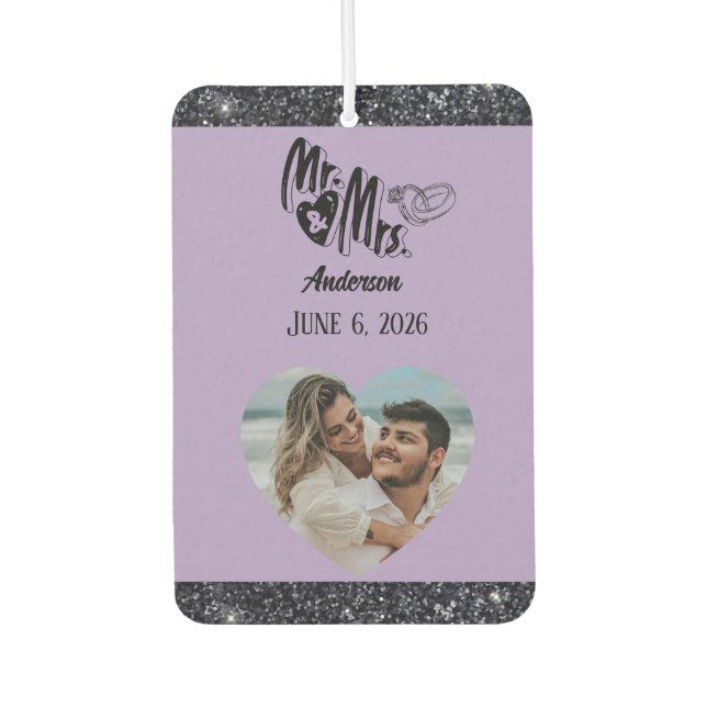 Mr and Mrs Name Photo Wedding Favour lavender  Air Freshener (Front)