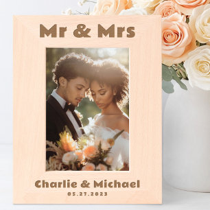 Mr and Mrs names date retro font wedding Etched Frames