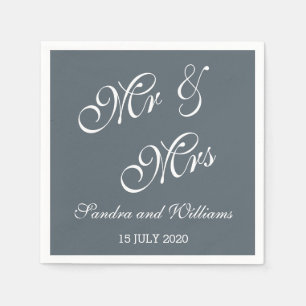 Mr And Mrs Napkins Wedding Date Bride Groom Grey