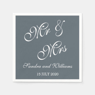 Mr And Mrs Napkins Wedding Date Bride Groom Grey