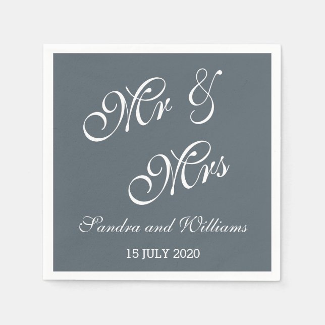 Mr And Mrs Napkins Wedding Date Bride Groom Grey (Front)