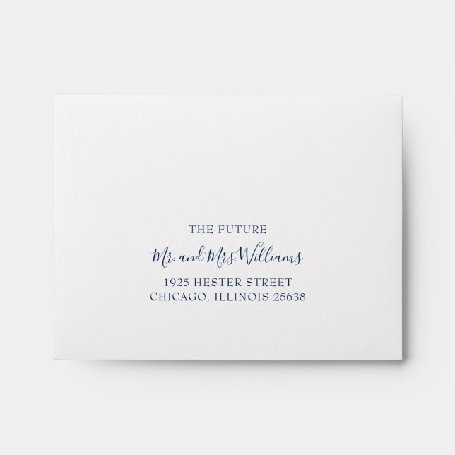Mr and Mrs Navy Blue Self Addressed Wedding RSVP Envelope (Front)