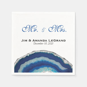 Mr. and Mrs. Navy Blue Wedding Agate Napkin