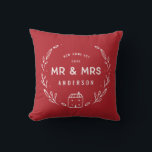 Mr and Mrs new home Throw Pillow<br><div class="desc">Mr and Mrs new home or newly wed cushion. Hand drawn floral and little house details. Background colour can be altered.</div>
