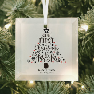 Mr. and Mrs. Newly Weds Christmas Tree  Glass Ornament