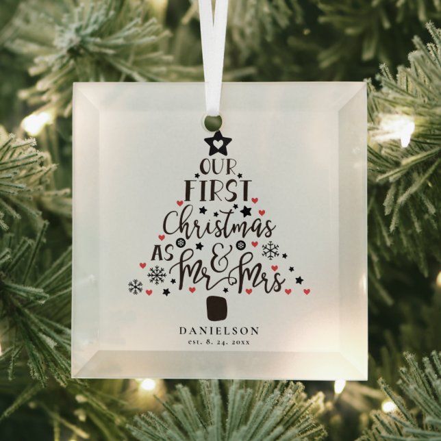 Mr. and Mrs. Newly Weds Christmas Tree  Glass Ornament (Insitu)