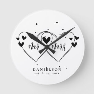 Mr. and Mrs. Newly Weds Wedding Round Clock