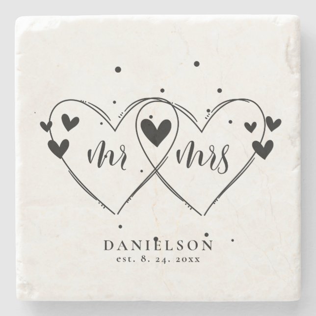 Mr. and Mrs. Newly Weds Wedding  Stone Coaster (Front)
