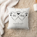 Mr. and Mrs. Newly Weds Wedding Throw Pillow<br><div class="desc">Design features an outstanding double heart with Mr. and Mrs. in a classic wedding calligraphy script surrounded by confetti - all in black and white.  Easily customize with name and event date of choice.  Perfect gift for the bride and groom and anniversary.</div>