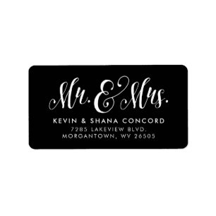 Mr and Mrs newlywed black return address Label