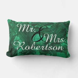 Mr and Mrs Newlywed Bright Green Gemstone Lumbar Pillow