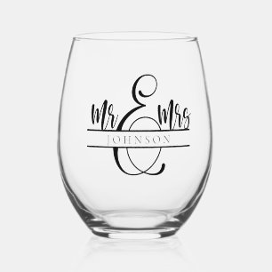 Mr. and Mrs. Newlywed Couple Gifts Stemless Wine Glass