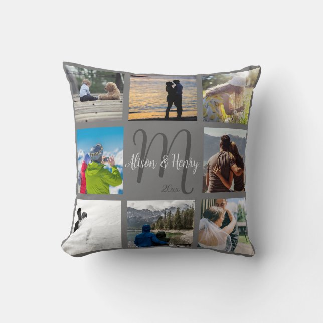 Mr and Mrs Newlywed Custom 8 Photo Grid   Throw Pi Pillow (Front)